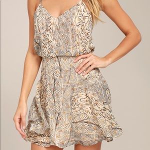 NWOT Lulus Tan Beige Print Skater Dress
